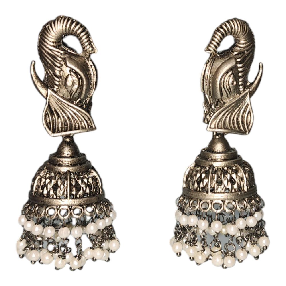 Studs Earrings Elephant Face Pearl Fancy Style Oxidized Silver Party wear