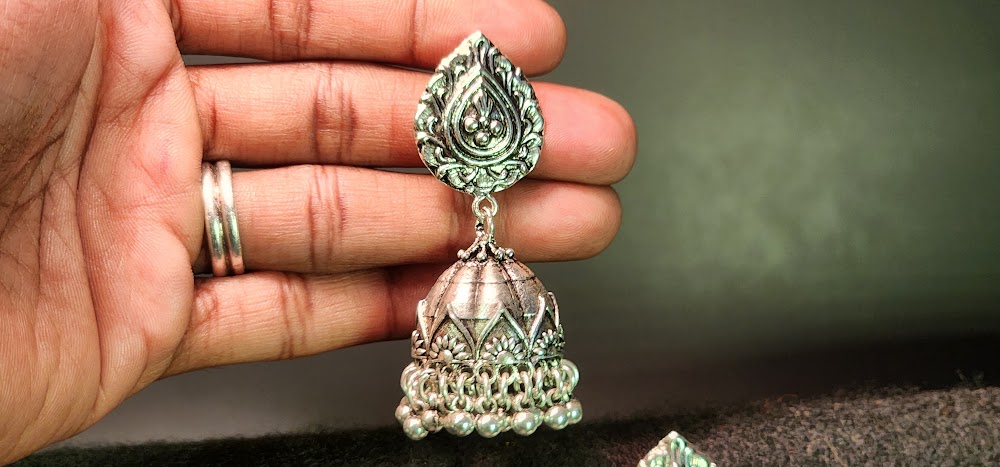 Studs Earrings Antique Style Oxidized Silver Party Wear Jimikki | Traditional Fashion Jewellery
