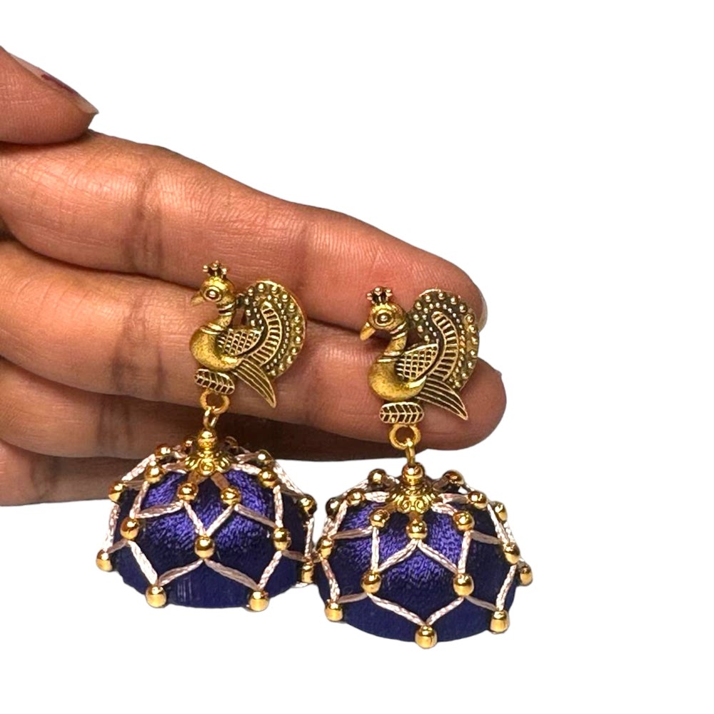 Silk Thread Violet with Stone Work Big Jhumka | Traditional Fashion Jewellery