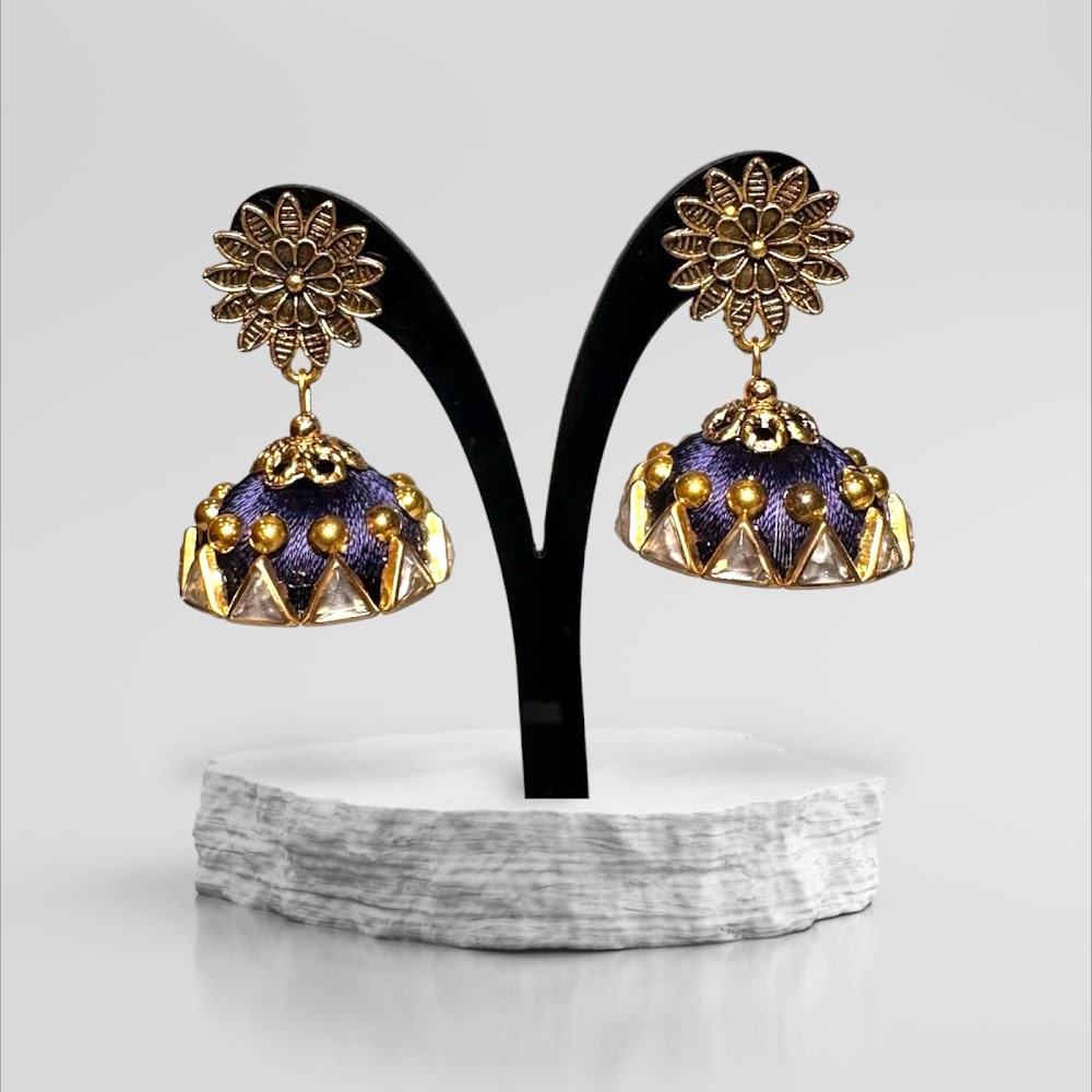 Silk Thread Deep Violet with Stone Work Big Jhumka | Traditional Fashion Jewellery