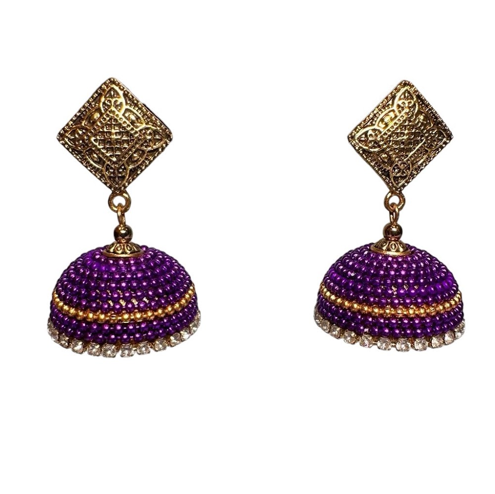 Purple Beads with White Stone Jhumka | Traditional Fashion Jewellery