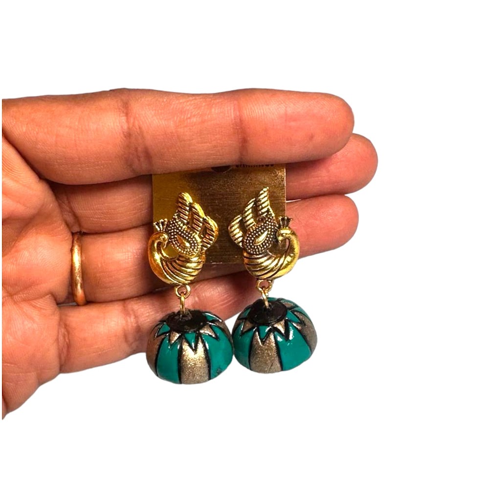 Terracotta Peacock Green Jhumka | Traditional Fashion Jewellery