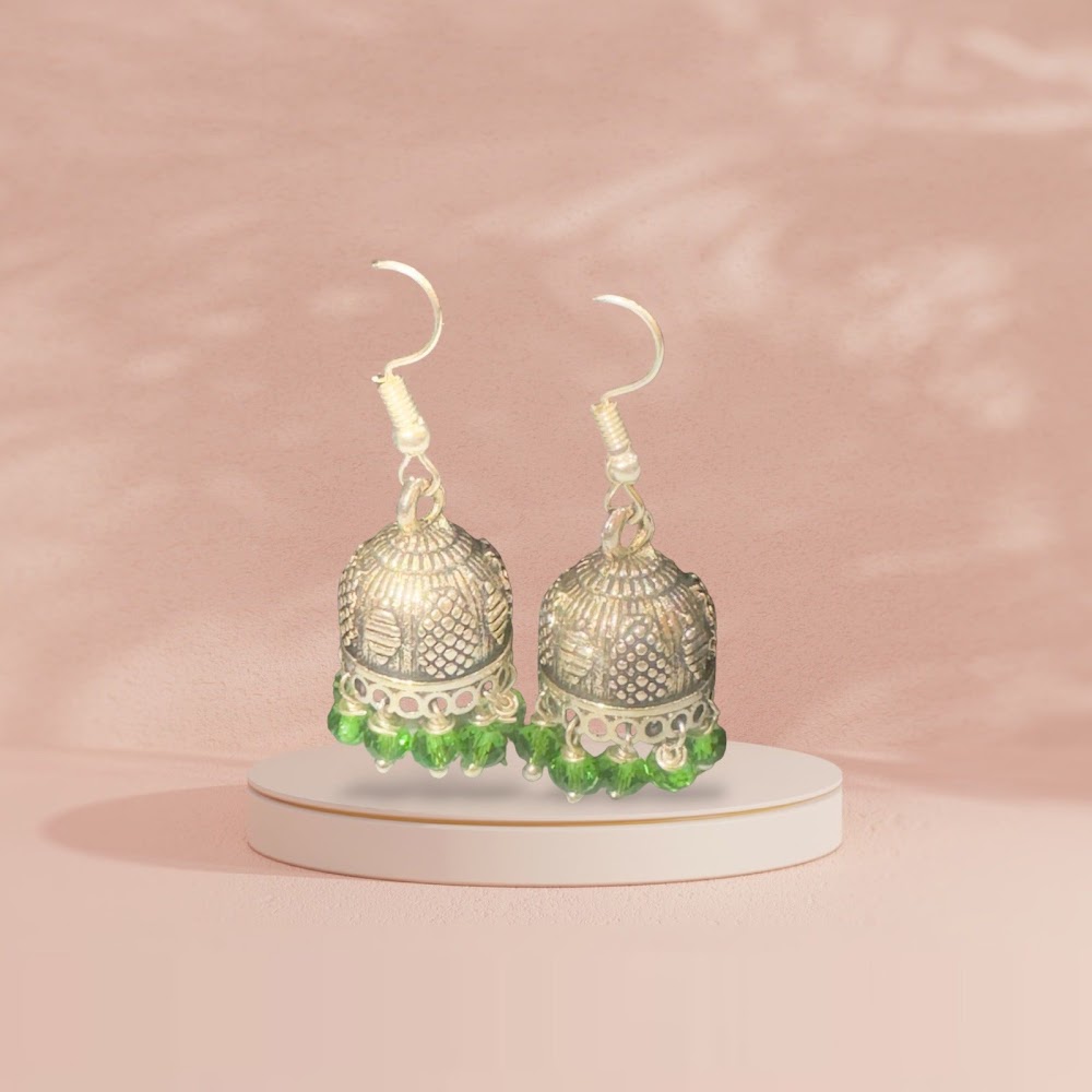 Oxidized Green Beads Hook Jhumka / Hanging Jhumka | Traditional Fashion Jewellery