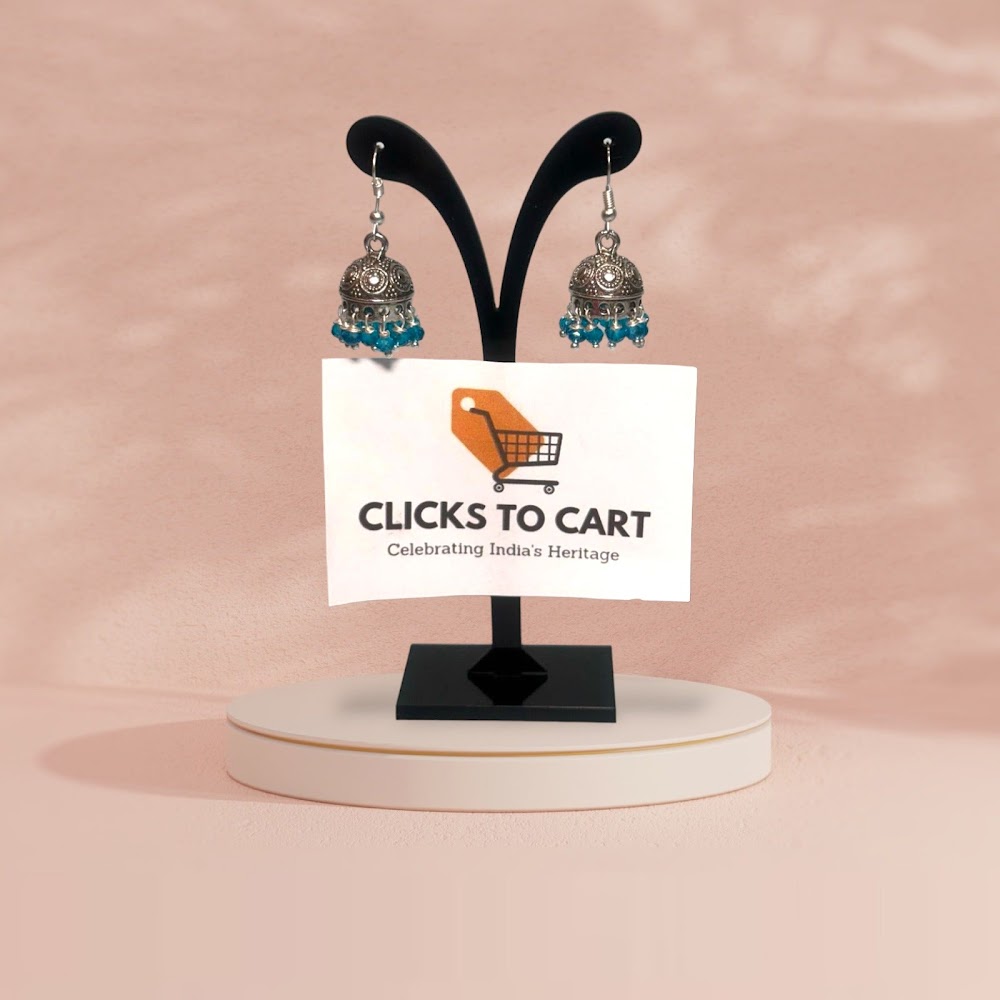 Oxidized Blue Beads Hook Jhumka / Hanging Jhumka | Traditional Fashion Jewellery