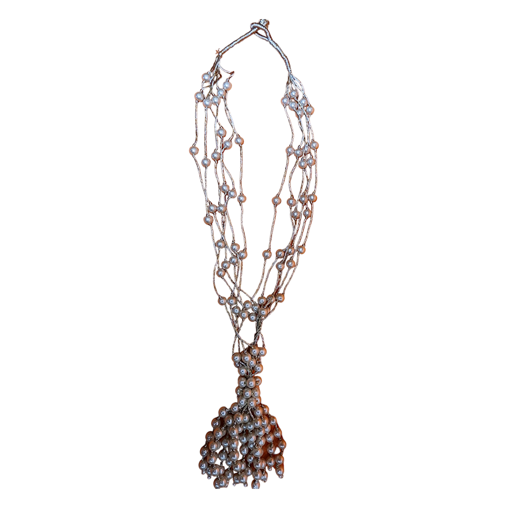 Silver Polish Cluster Pearl Long Chain Party Wear | Traditional Fashion Jewellery
