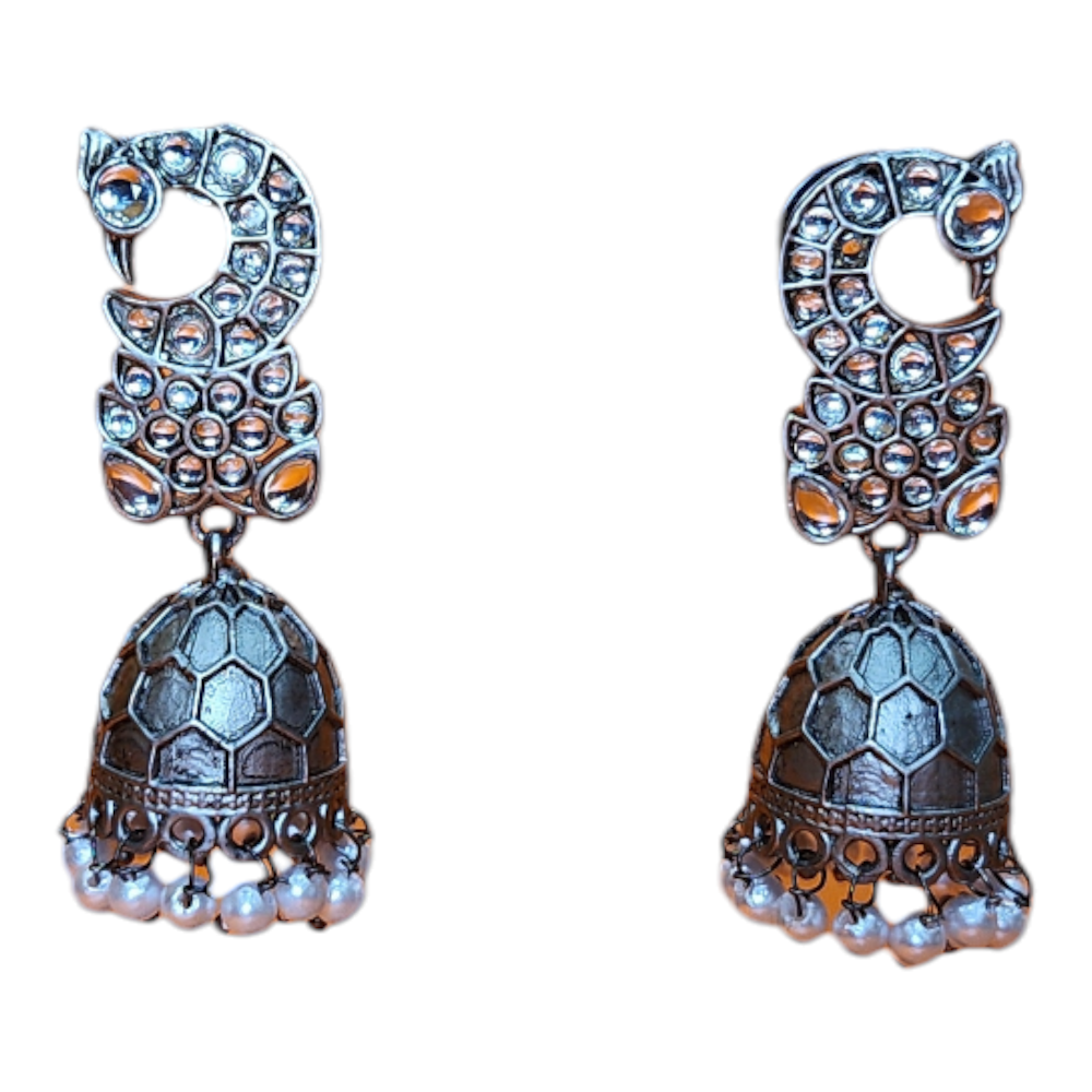 Studs Earrings Peacock Oxidized Silver White Party wear | Traditional Fashion Jewellery