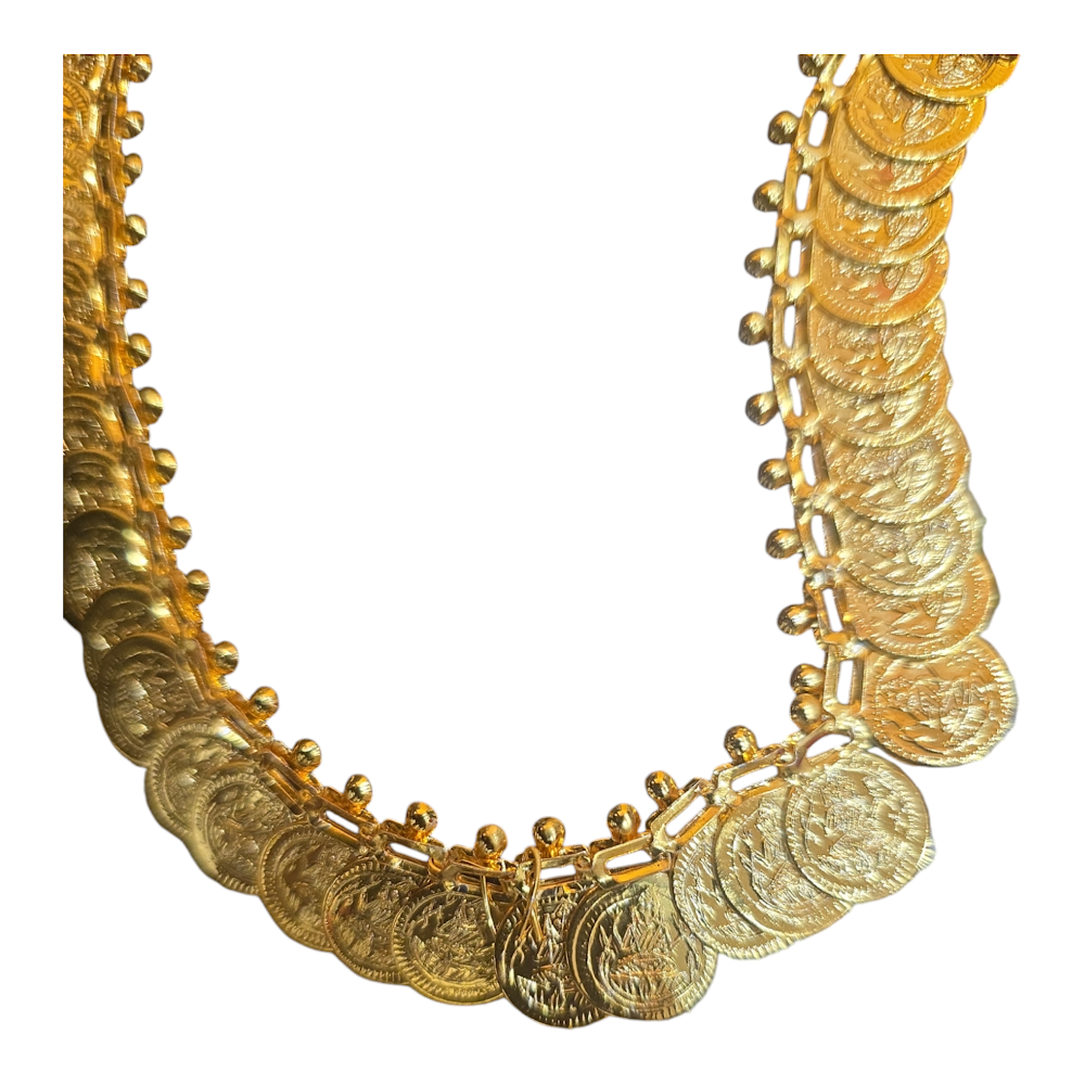 Gold Plated Long Temple Coin, Kasu Mala for Amman decoration | Traditional Fashion Jewellery
