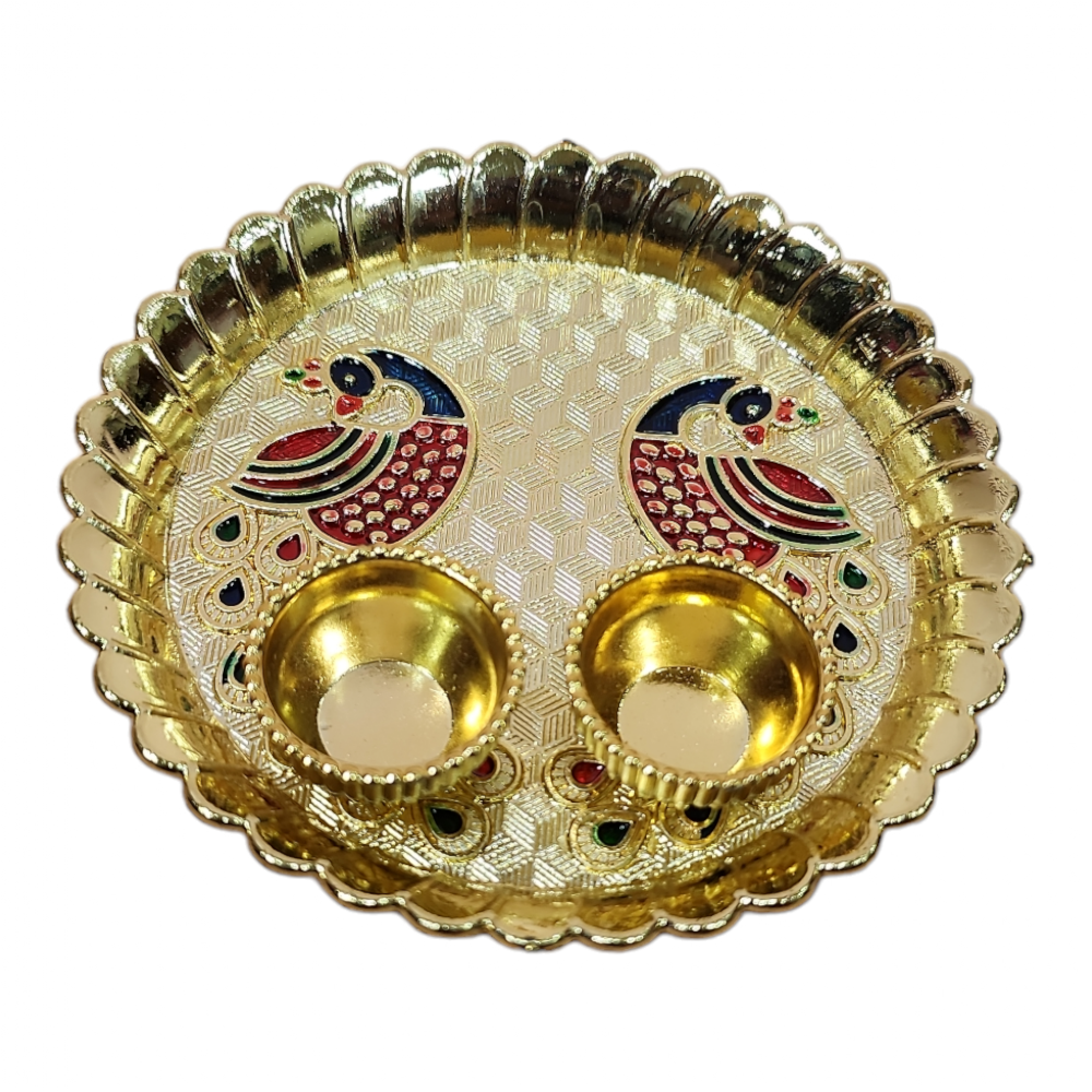 Acrylic Peacock with Meenakari work with Haldi Kumkum cups