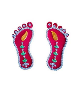 Red Decorative Goddess Sri Laxmi Charan Feet | Traditional Puja Accessory