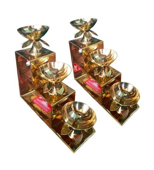 Pure Brass Diya 3 Step Oil Lamp 5.5" | Traditional Idol
