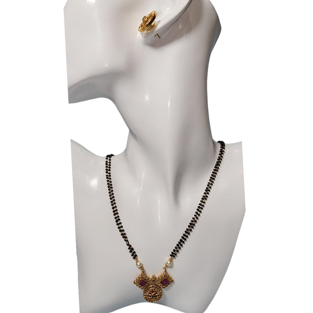 Necklaces Set High Gold Ruby Green Beads Black Color Finish Party Wear