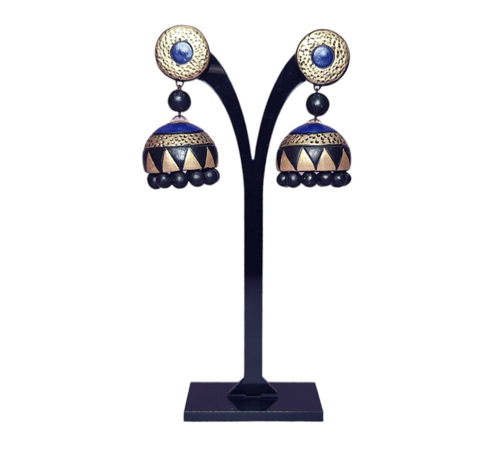 Studs Earrings Terracotta Black & Gold color Party wear Jimikki | Traditional Fashion Jewellery