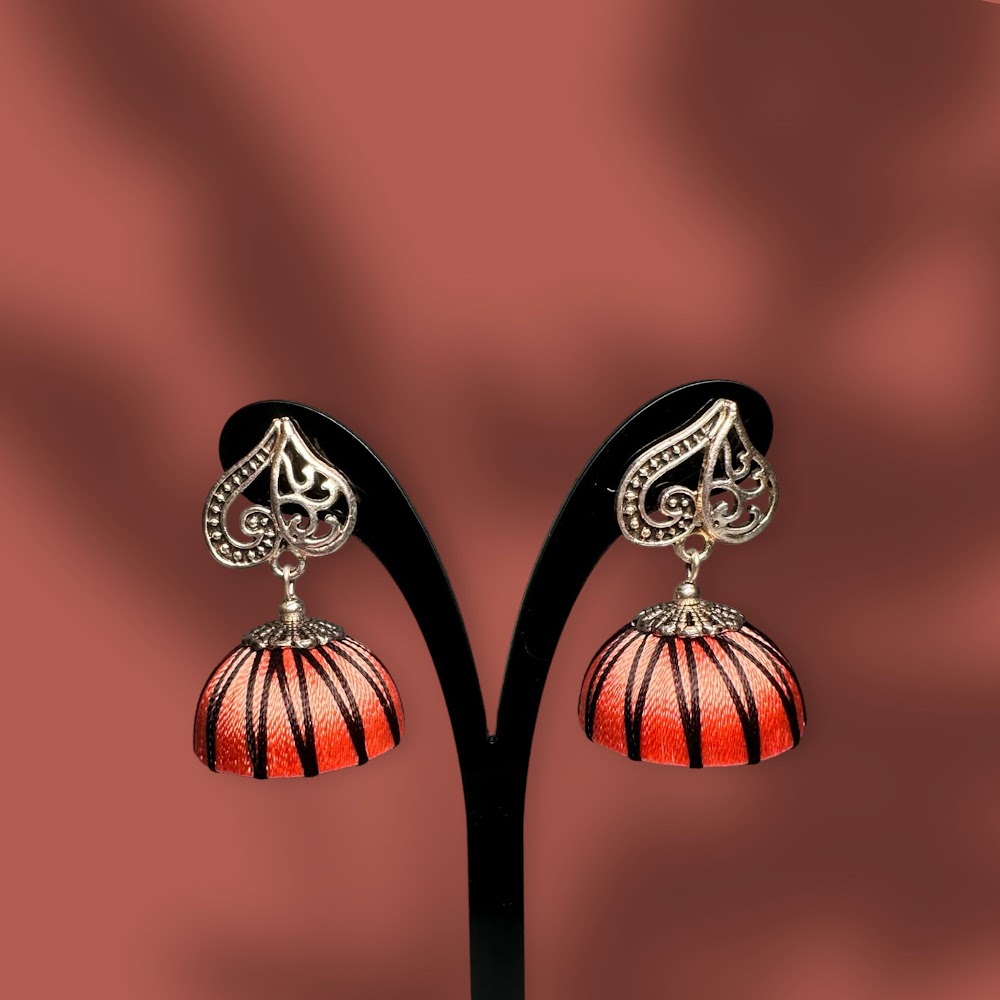 Silk Thread Orange Peach Jhumka | Traditional Fashion Jewellery