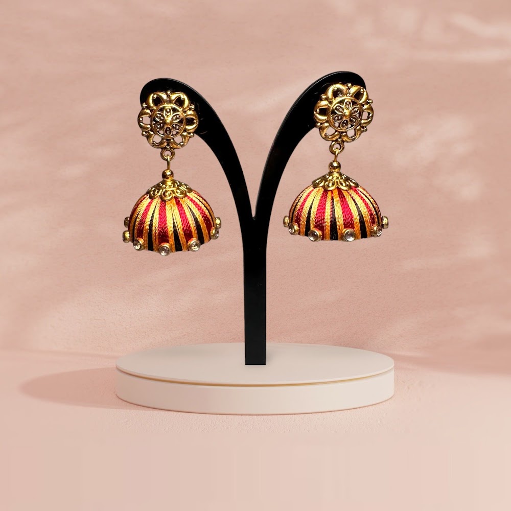 Silk Thread Black with White Stone Jhumka | Traditional Fashion Jewellery