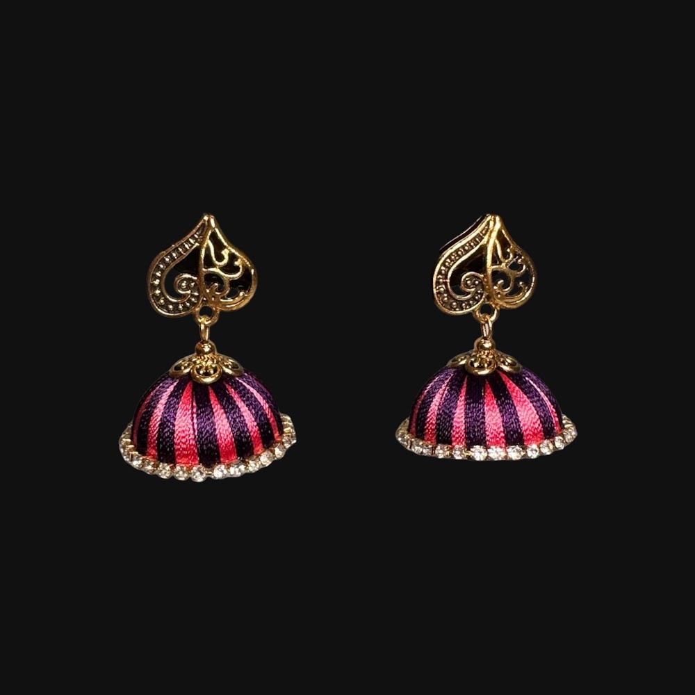 Silk Thread Peach and Violet Jhumka | Traditional Fashion Jewellery