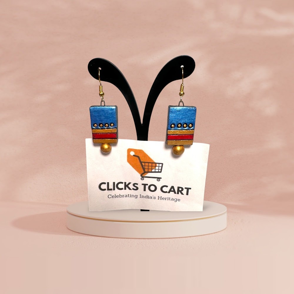 Terracotta Blue Hook Earring / Drops Earring / Hanging Earring | Traditional Fashion Jewellery