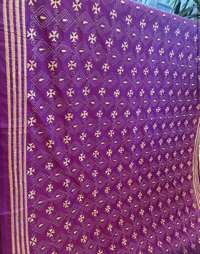Hand kantha work saree on blended Bangalore silk